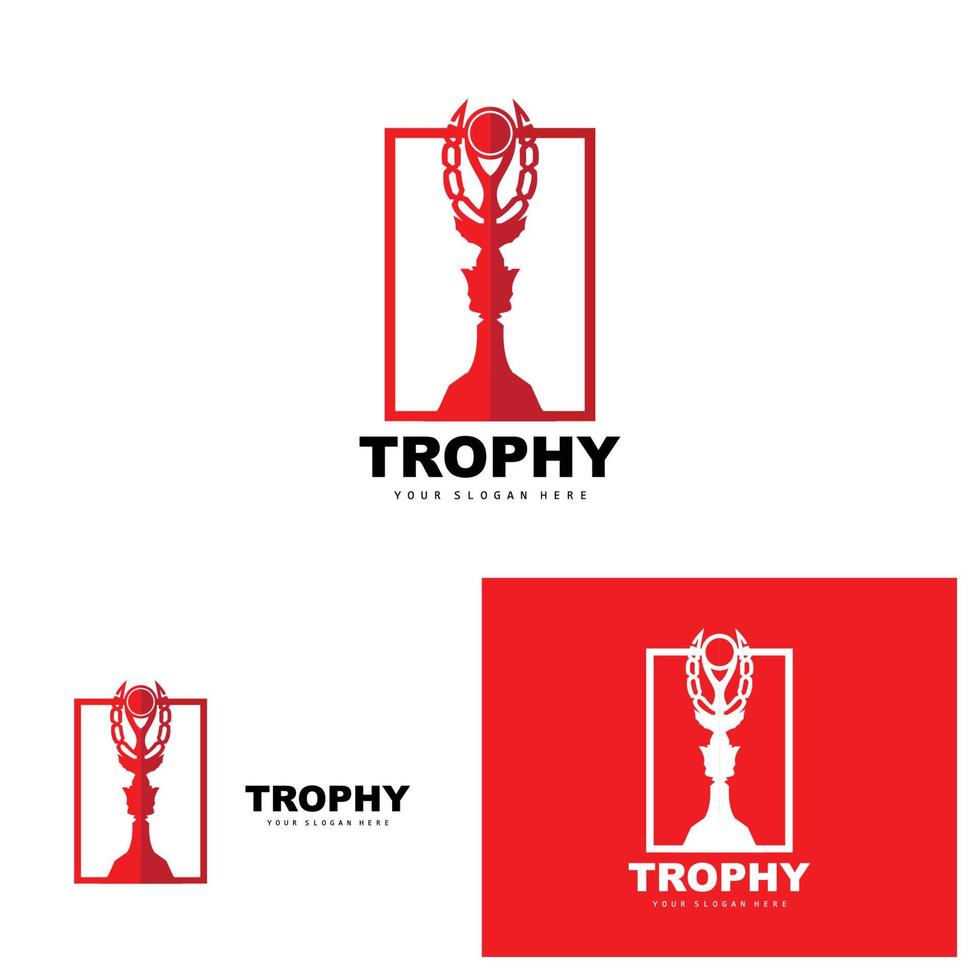 Championship Trophy Logo, Champion Award Winner Trophy Design, Vector Icon Template