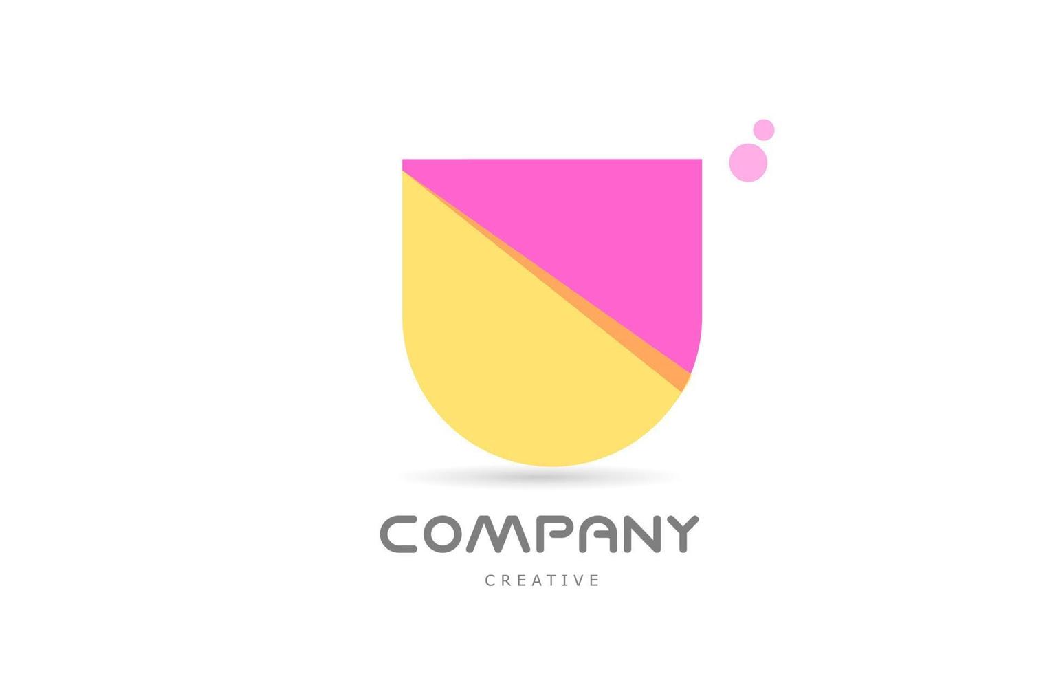 Ícono del logotipo de la letra del alfabeto geométrico rosa amarillo u. plantilla creativa para negocios y empresas. vector