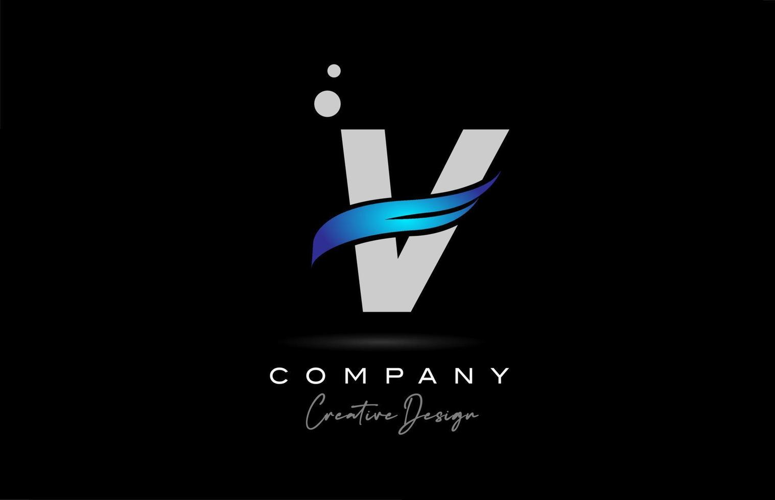 v icono de logotipo de letra del alfabeto gris con swoosh azul. plantilla creativa para negocios y empresas. vector