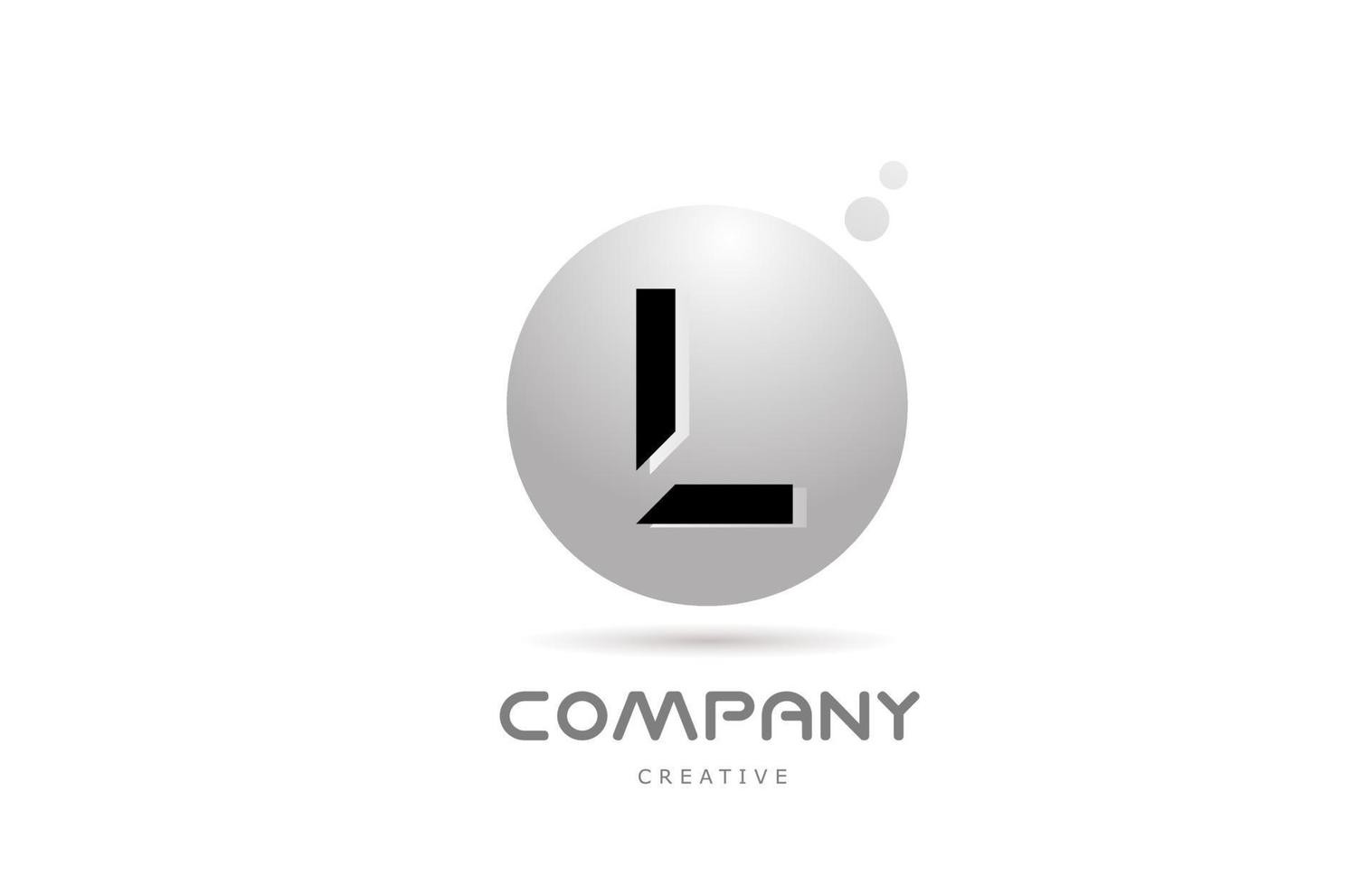 L 3d esfera gris alfabeto letra logo icono diseño con punto. plantilla creativa para negocios y empresas. vector