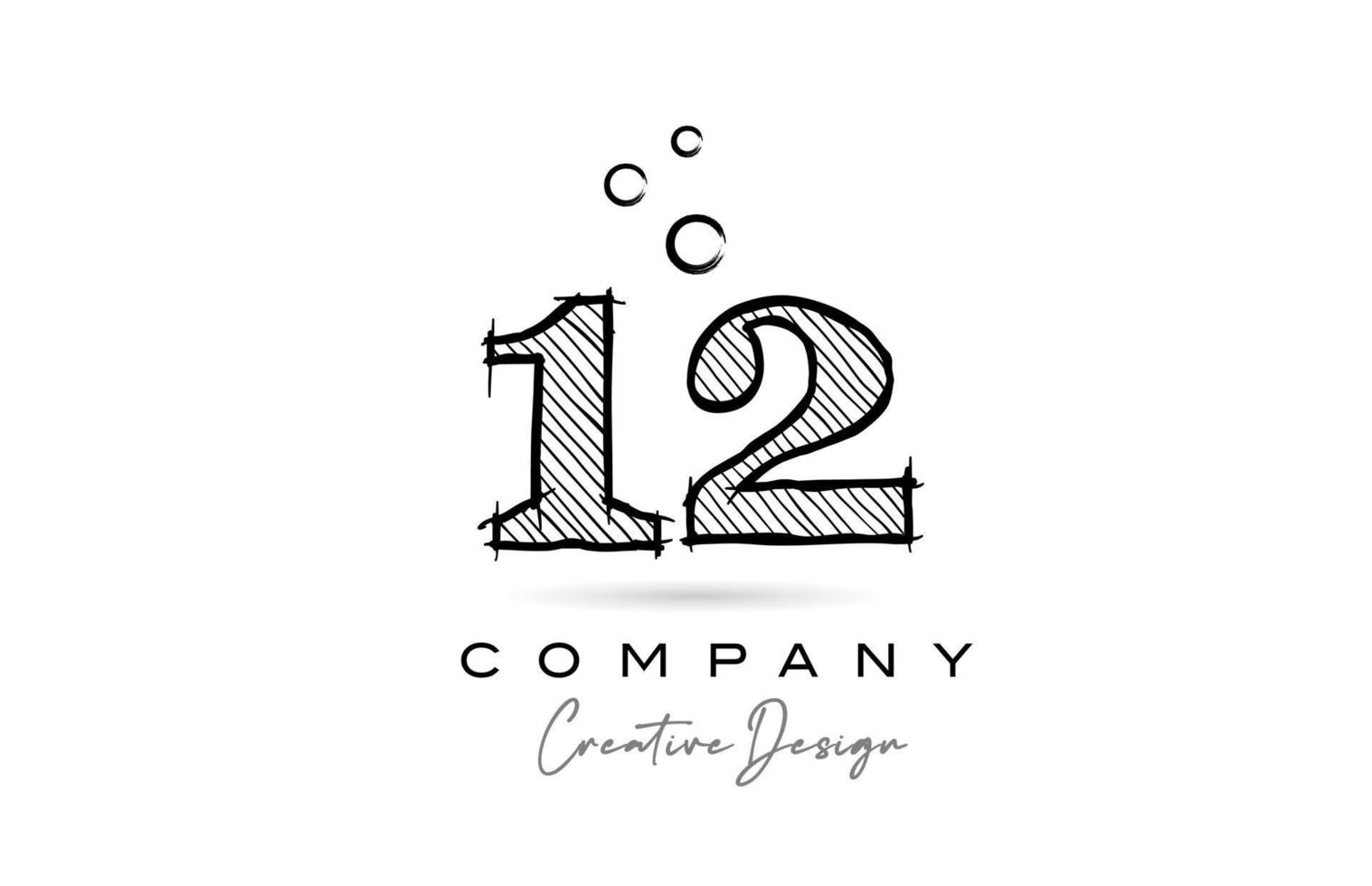 hand drawing number 12 logo icon design for company template. Creative logotype in pencil style vector