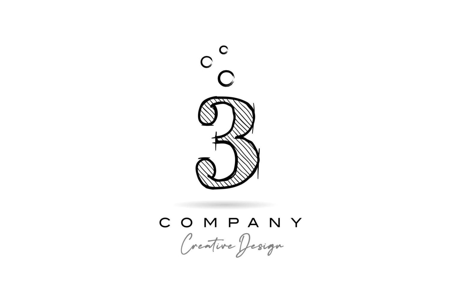 hand drawing number 3 logo icon design for company template. Creative logotype in pencil style vector