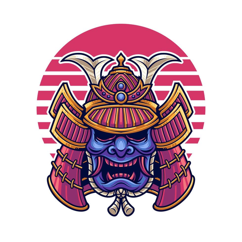 ilustración de cabeza de máscara de samurai japonés vector