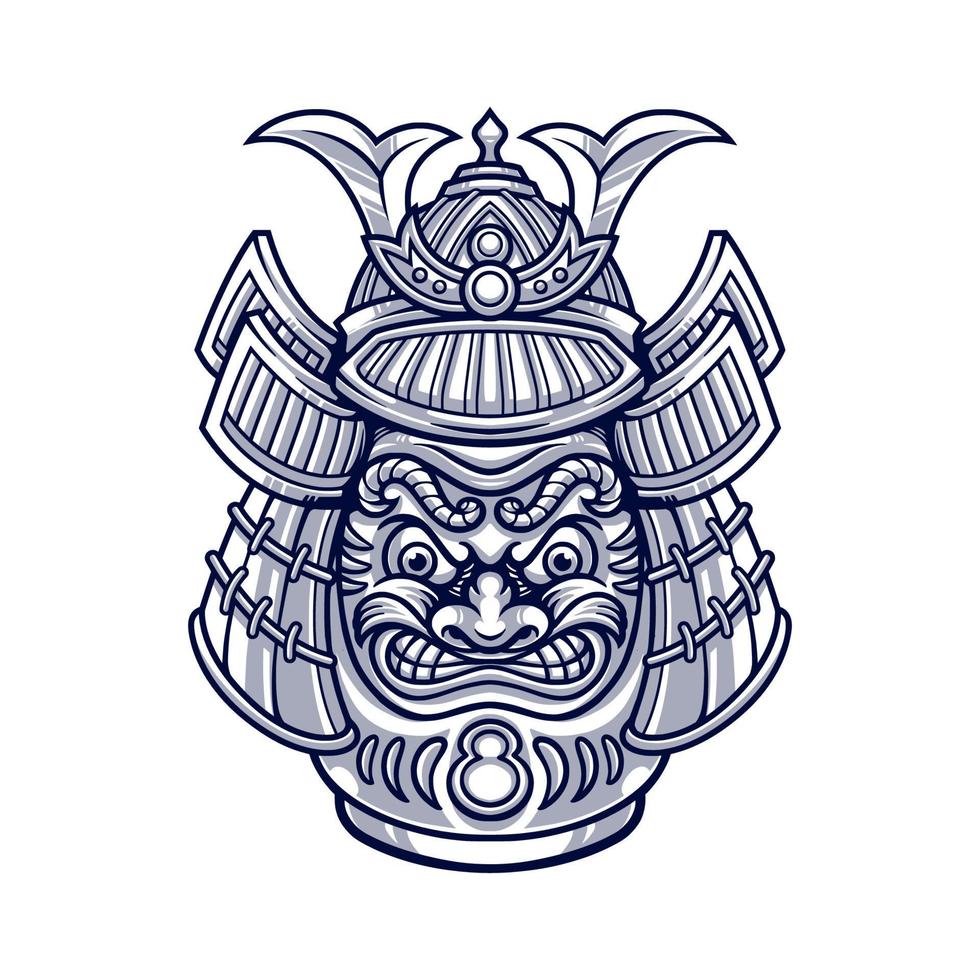 Hand drawn of Daruma Japanese with samurai helmet illustration vector