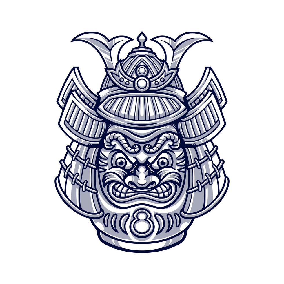 Hand drawn of Daruma Japanese with samurai helmet illustration vector