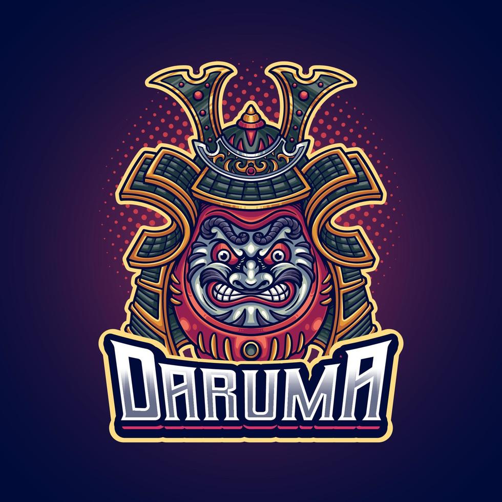 Daruma Japanese with samurai helmet illustration vector