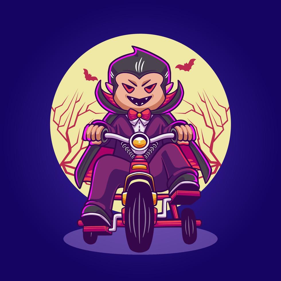 lindo vampiro drácula montando en bicicleta ilustración vector