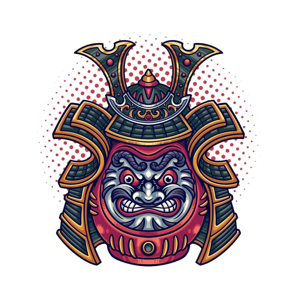 Daruma Japanese with samurai helmet illustration vector