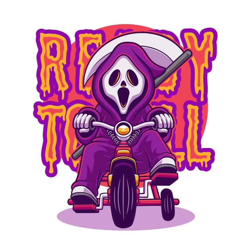 Grim reaper riding on bike illustration vector