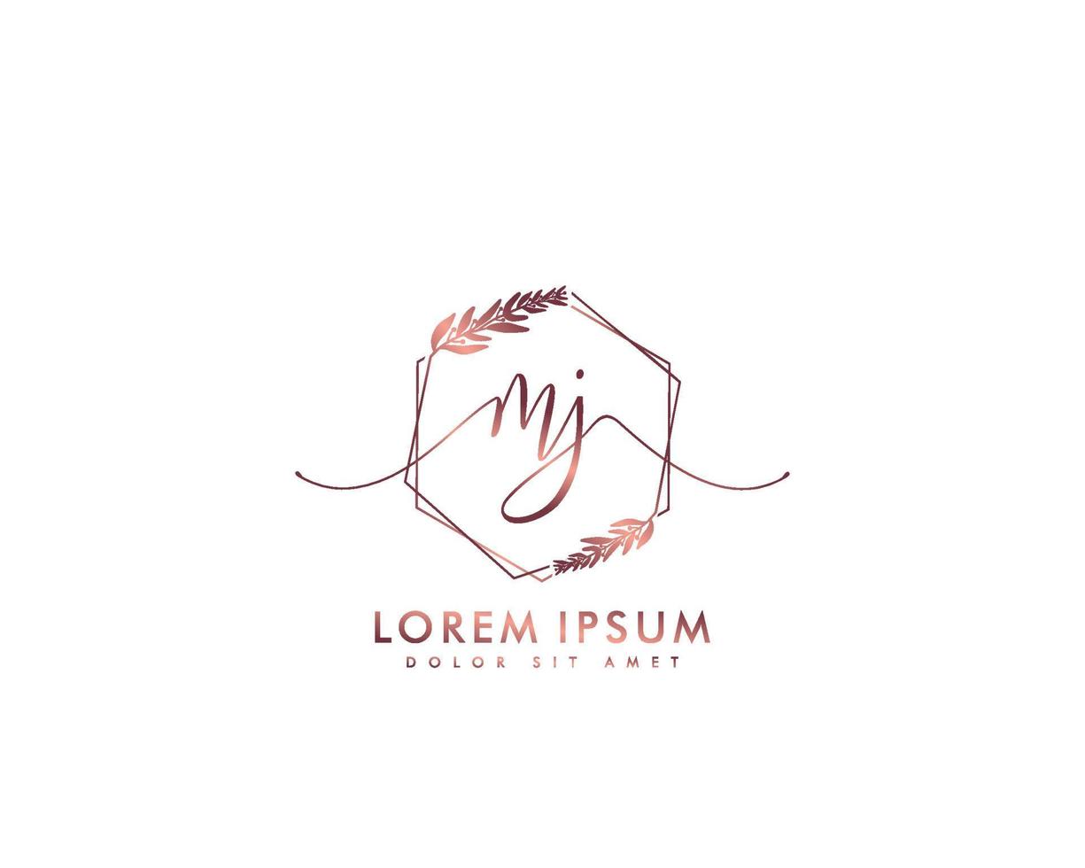 Initial MJ Feminine logo beauty monogram and elegant logo design, handwriting logo of initial signature, wedding, fashion, floral and botanical with creative template vector