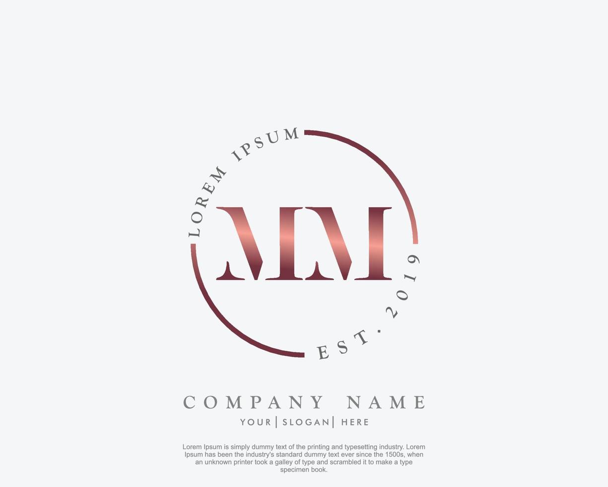 Initial MM Feminine logo beauty monogram and elegant logo design, handwriting logo of initial signature, wedding, fashion, floral and botanical with creative template vector