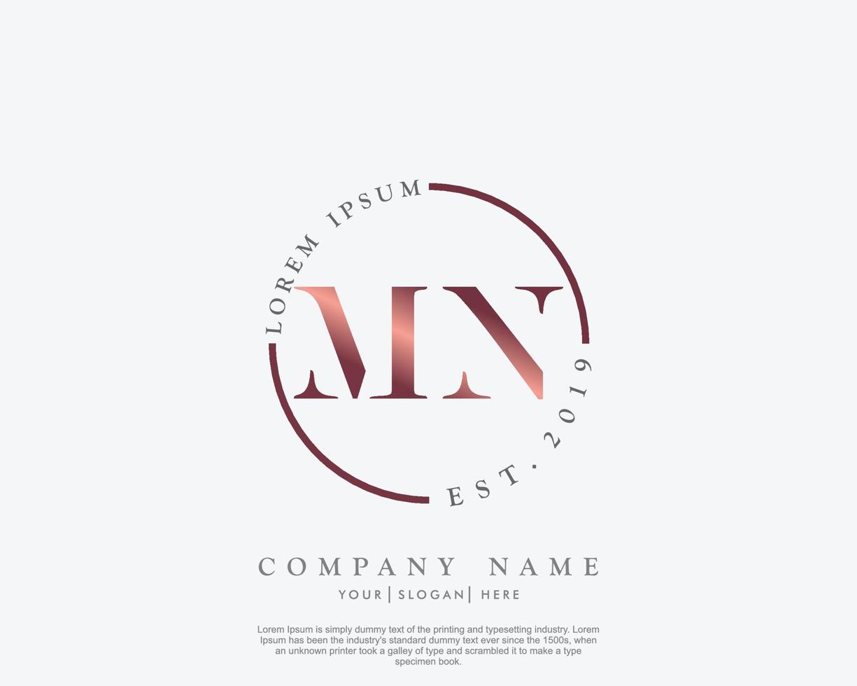 Initial MN Feminine logo beauty monogram and elegant logo design, handwriting logo of initial signature, wedding, fashion, floral and botanical with creative template vector
