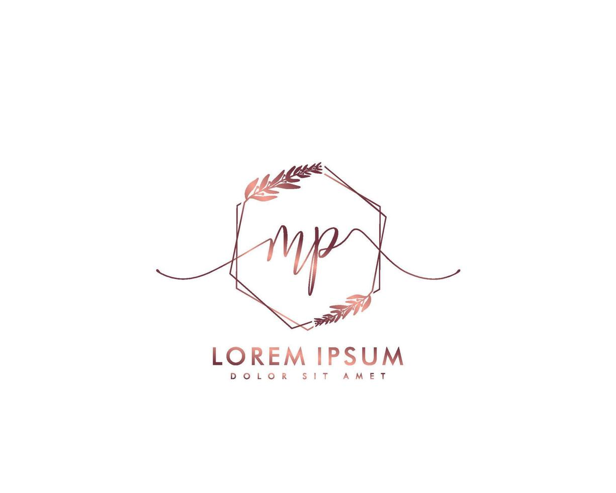 Initial MP Feminine logo beauty monogram and elegant logo design, handwriting logo of initial signature, wedding, fashion, floral and botanical with creative template vector