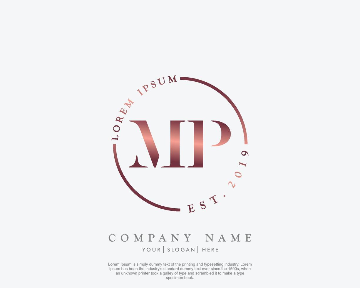 Initial MP Feminine logo beauty monogram and elegant logo design, handwriting logo of initial signature, wedding, fashion, floral and botanical with creative template vector