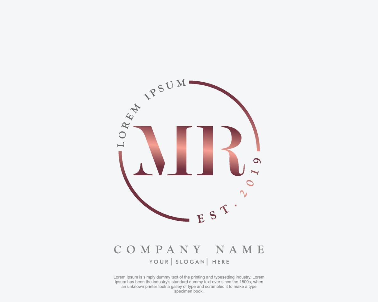 Initial MR Feminine logo beauty monogram and elegant logo design, handwriting logo of initial signature, wedding, fashion, floral and botanical with creative template vector