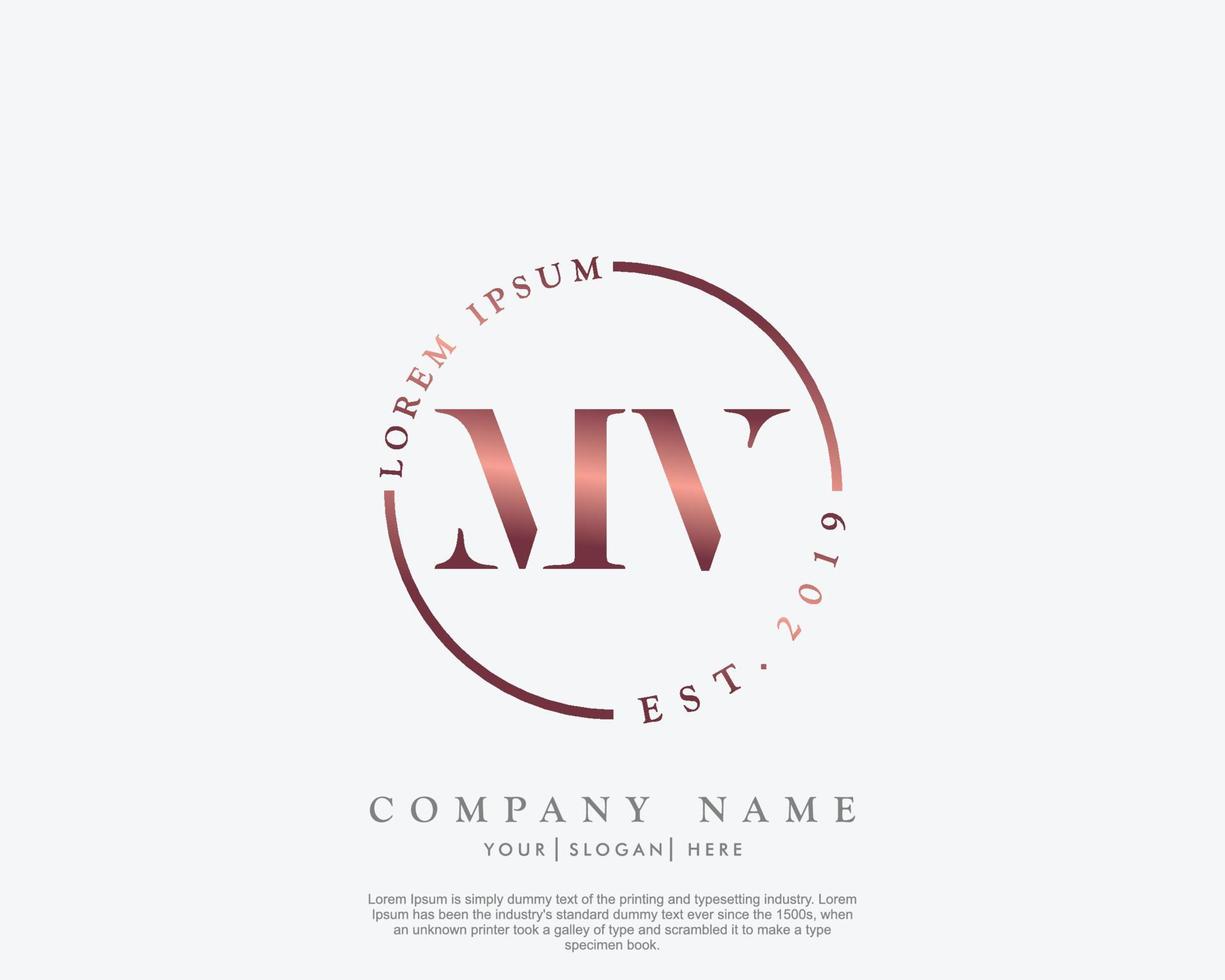 Initial MV Feminine logo beauty monogram and elegant logo design, handwriting logo of initial signature, wedding, fashion, floral and botanical with creative template vector
