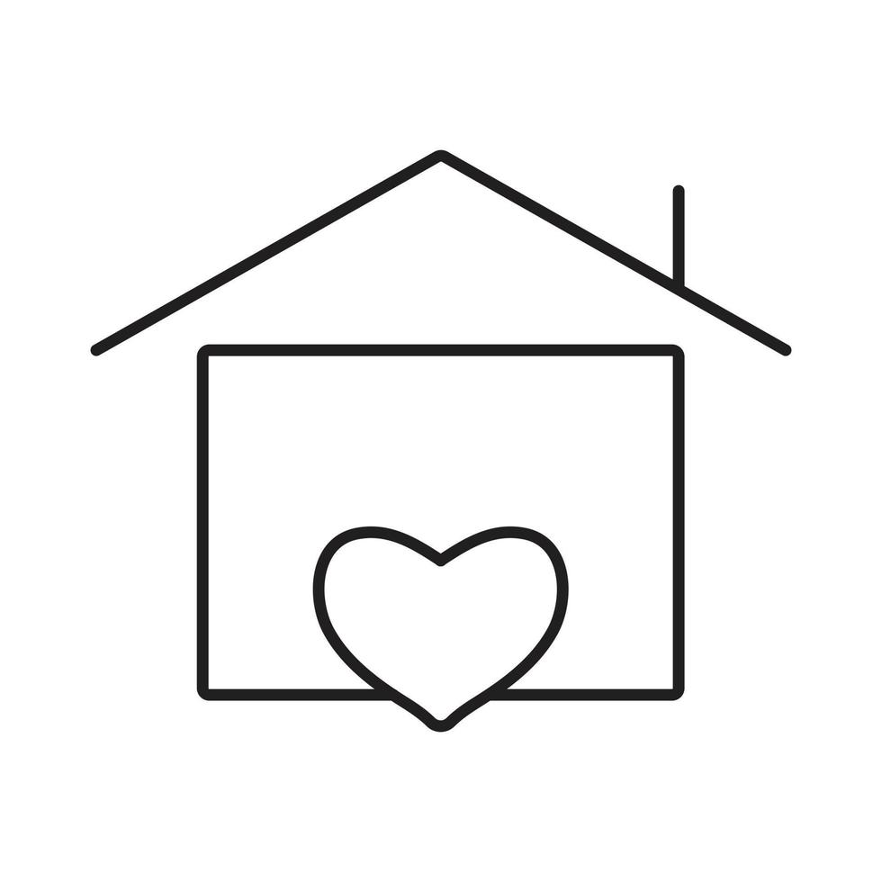 Heart House Art Vector Illustration, line art with heart symbol