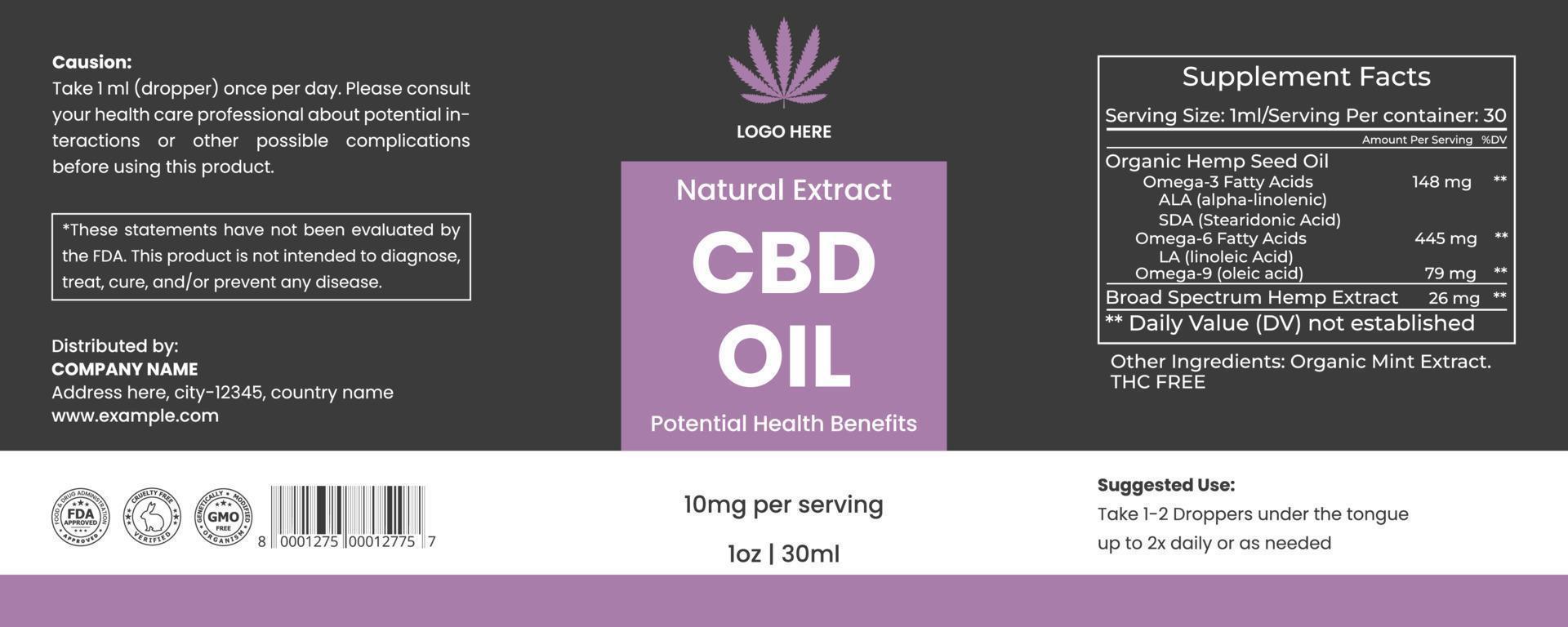 CBD Label Design Template, CBD Oil Bottle Label Template, Hemp Oil Label Template, Product Packaging Design vector