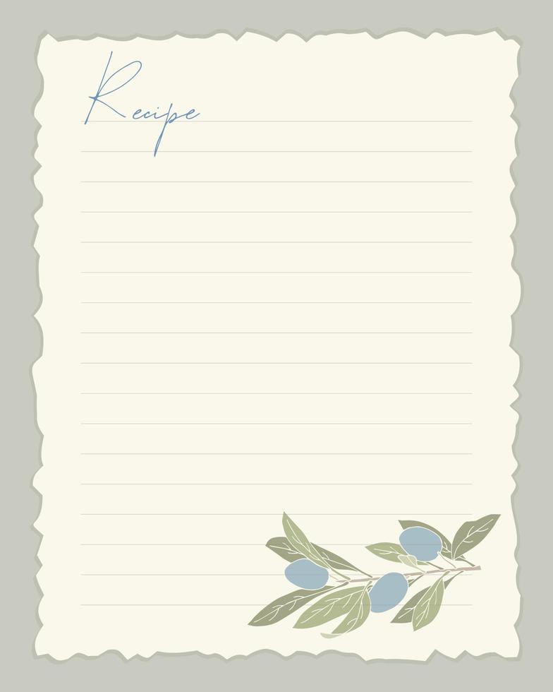 Blank recipe card template with olives. vector