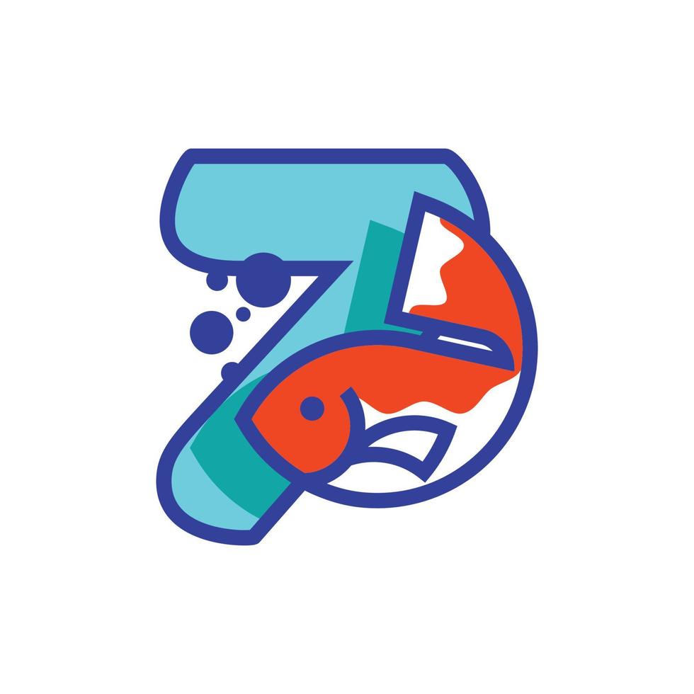 Numeric 7 Fish Logo vector