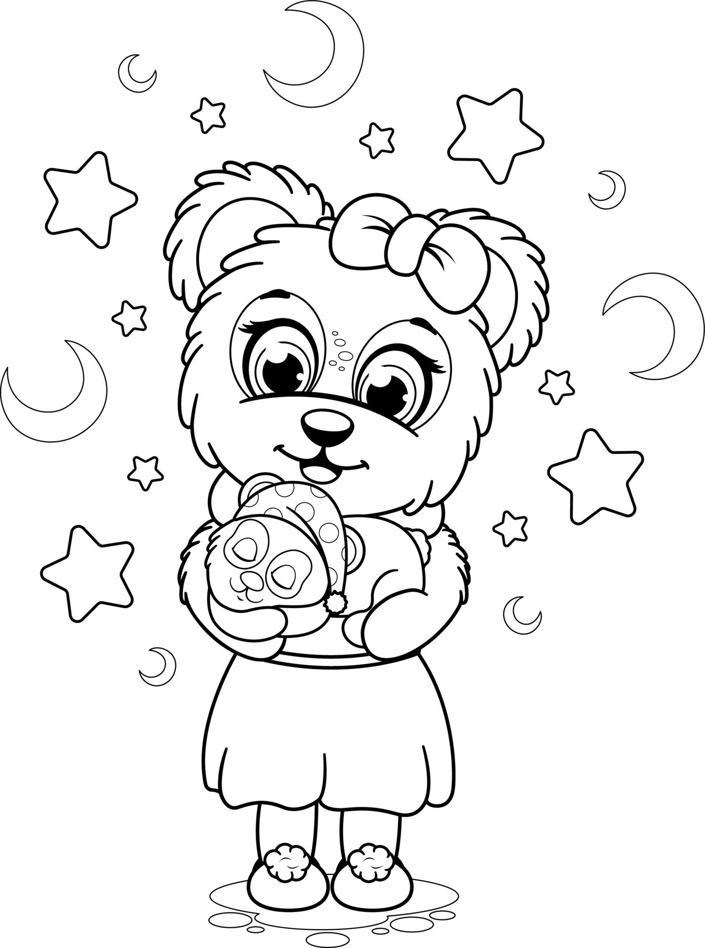 Coloring page. Cute cartoon teddy bear with a soft toy panda 18792802