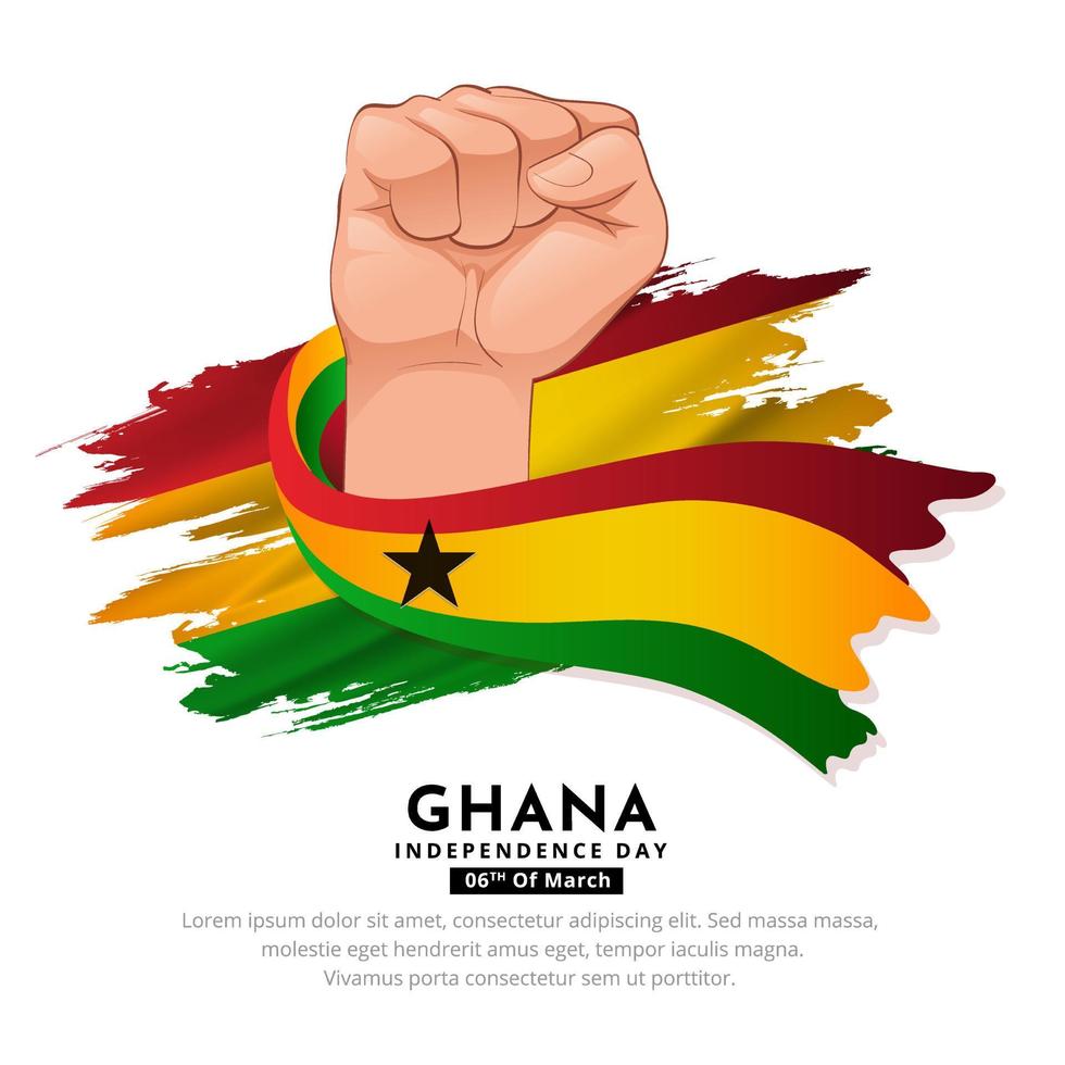 Elegant Ghana Independence Day design with wavy flag and gesture fist. vector