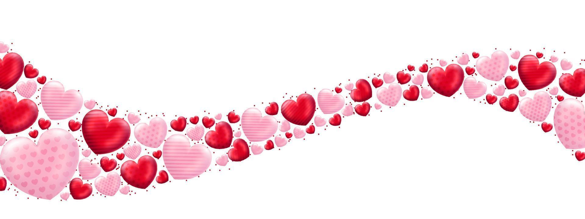 Waving Love heart template header or footer for background, banner, poster, cover design, social media feed, stories. Happy Valentines Day greeting concept vector