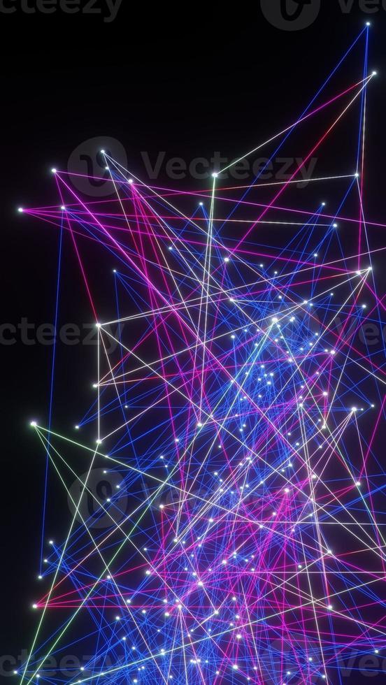 Abstract Digital technology Network glowing dots and lines vertical background 3D rendering photo