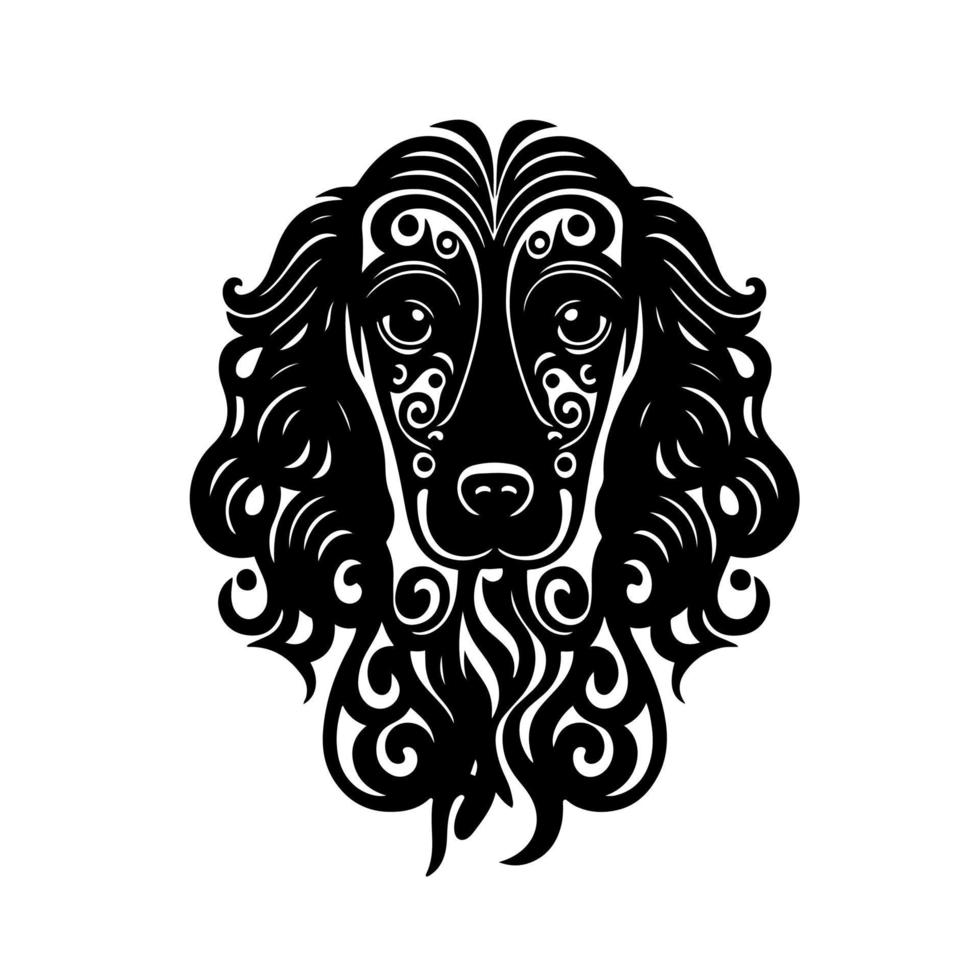 Fluffy dog portrait, Poodle breed. Ornamental monochrome vector for logo, emblem, mascot, embroidery, sign, crafting.