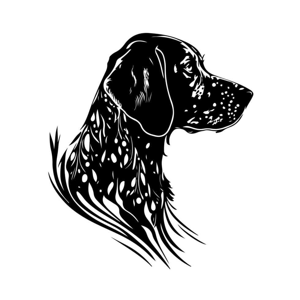 Cute Pointer dog portrait. Decorative vector for logo, emblem, mascot, embroidery, sign, crafting.