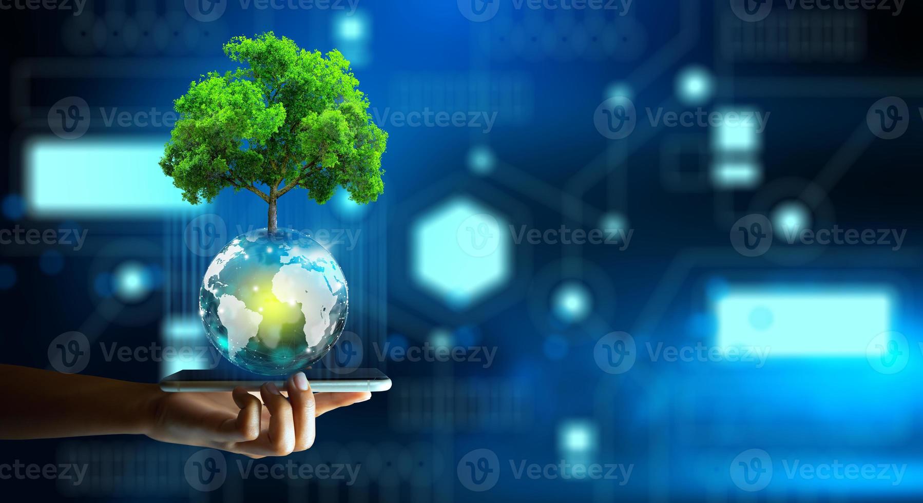 Green Computing, Green Technology, Green IT, csr, IT ethics, and Environmental friendly Concept. photo