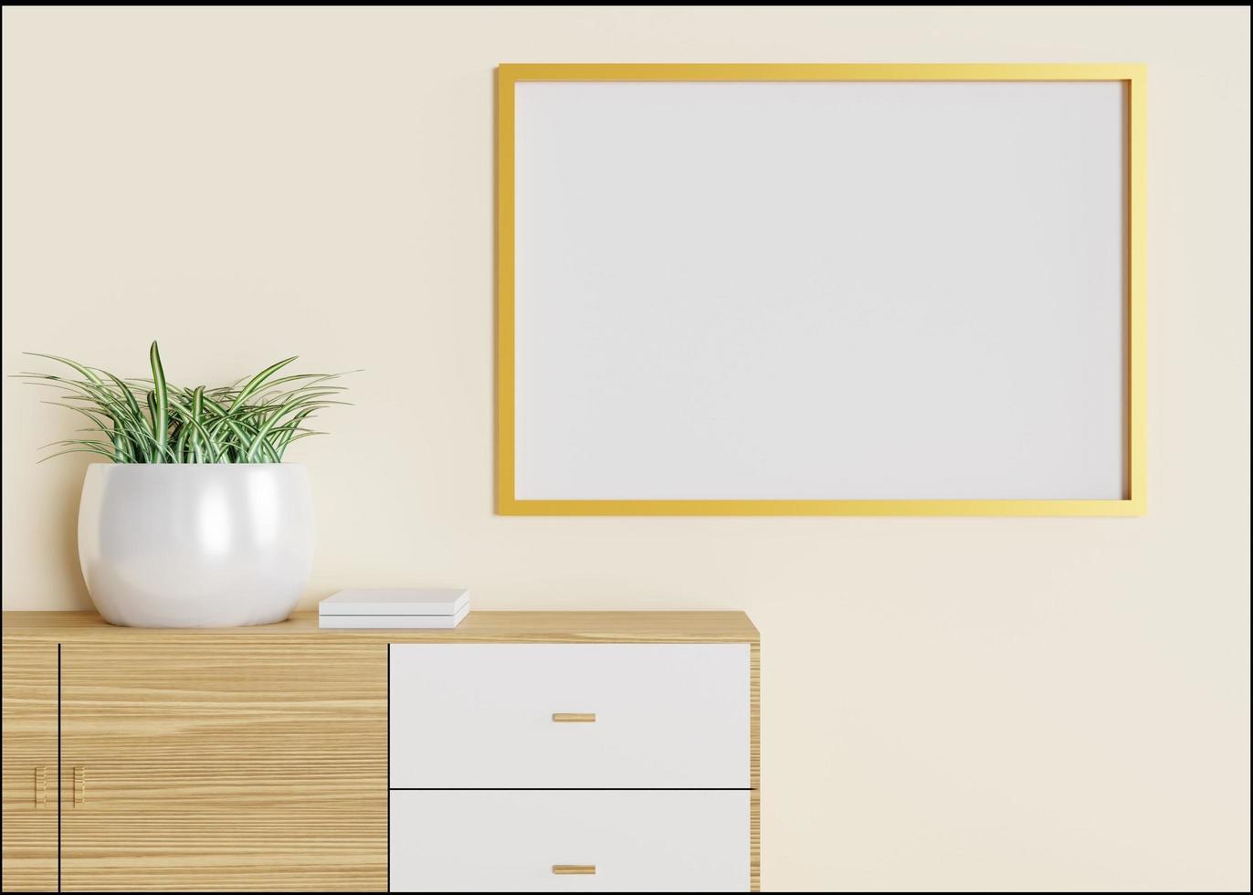 Design 3d rendering of cupboard and photo frame mockup
