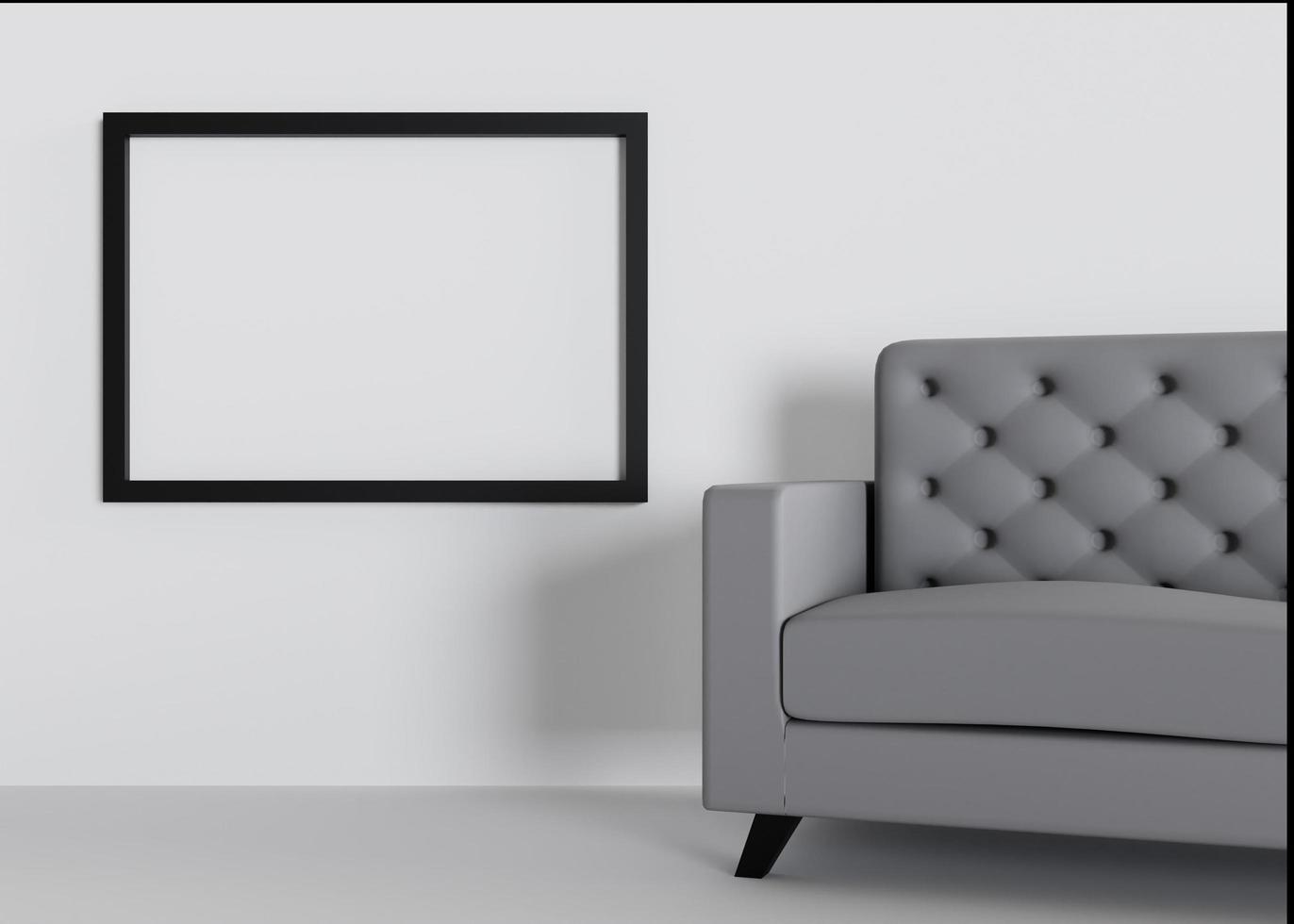 Design 3d rendering of sofa and photo frame mockup