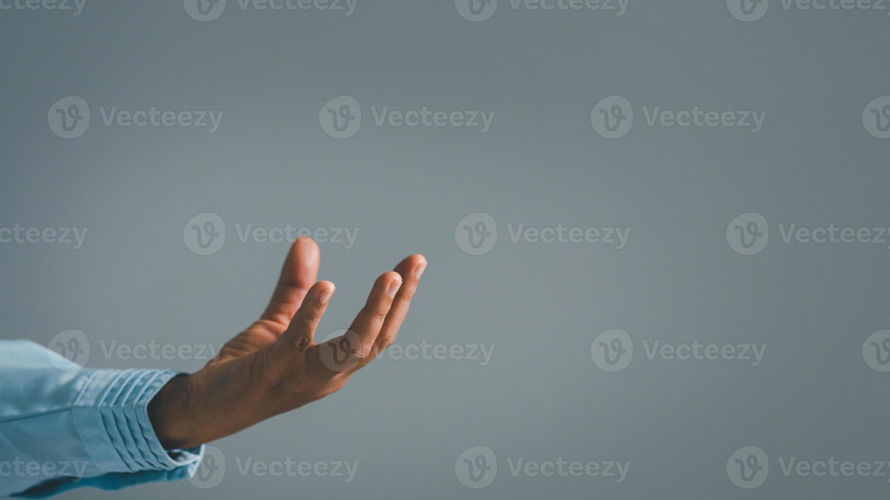 Woman person hands on dark empty for business or technology background. photo