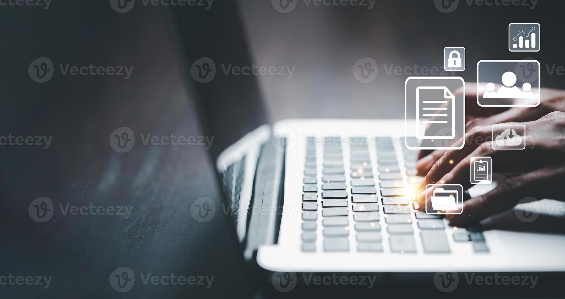 Online documentation database and process automation to efficiently manage files, IT staff working with Document Management System DMS, Corporate business technology. Cognition on modern management. photo