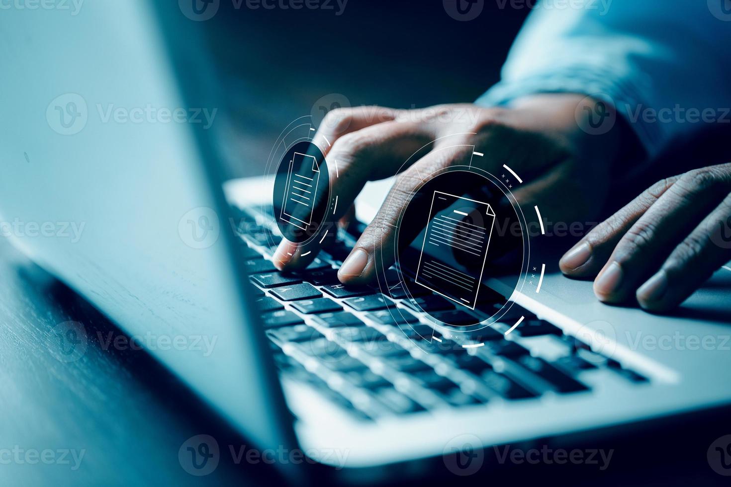 Online documentation database and process automation to efficiently manage files, IT staff working with Document Management System DMS, Corporate business technology. Cognition on modern management. photo