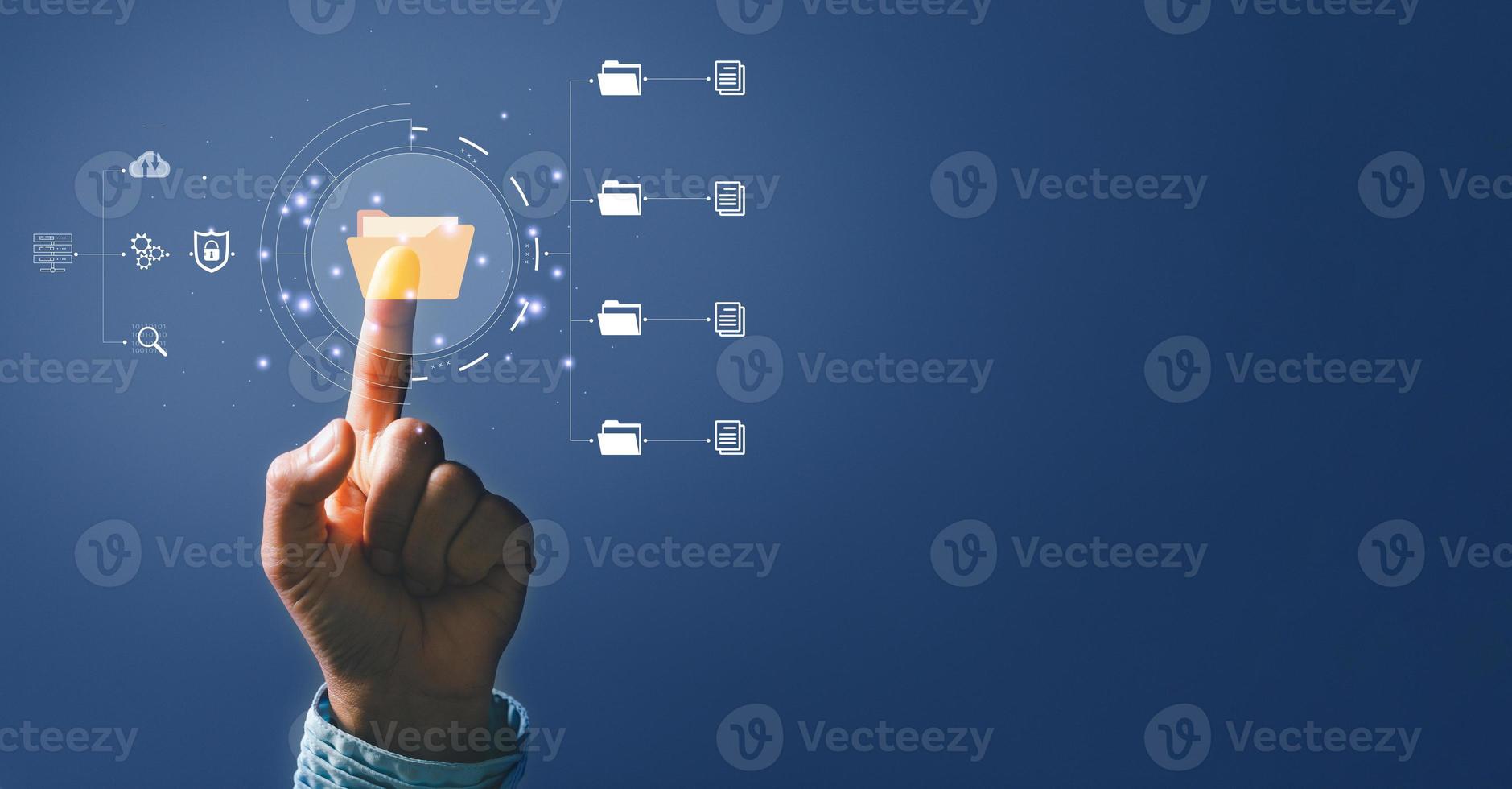 Online documentation database and process automation to efficiently manage files, IT staff working with Document Management System DMS, Corporate business technology. Cognition on modern management. photo