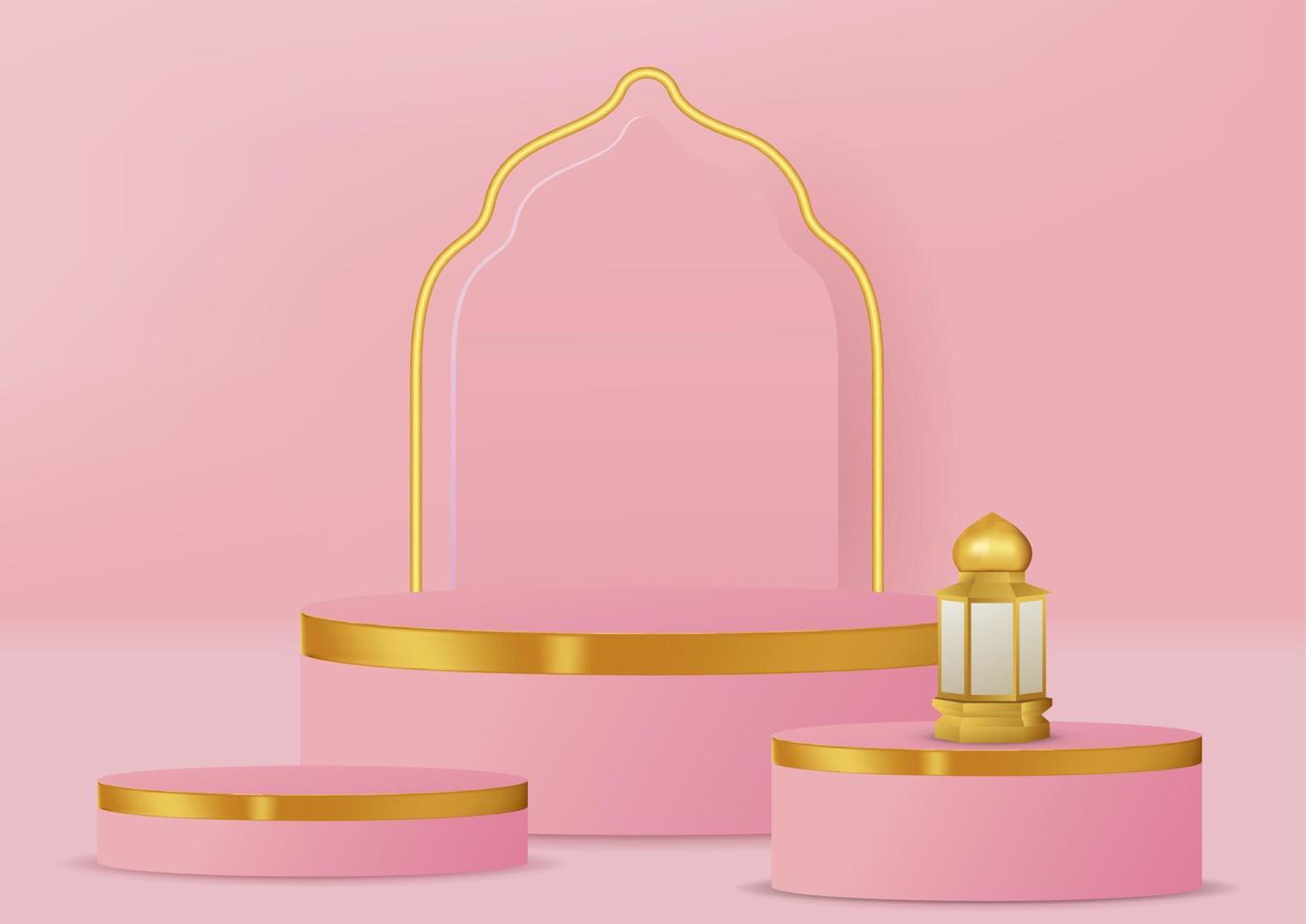 Islamic display podium decoration background with islamic ornament. Vector 3D Illustration