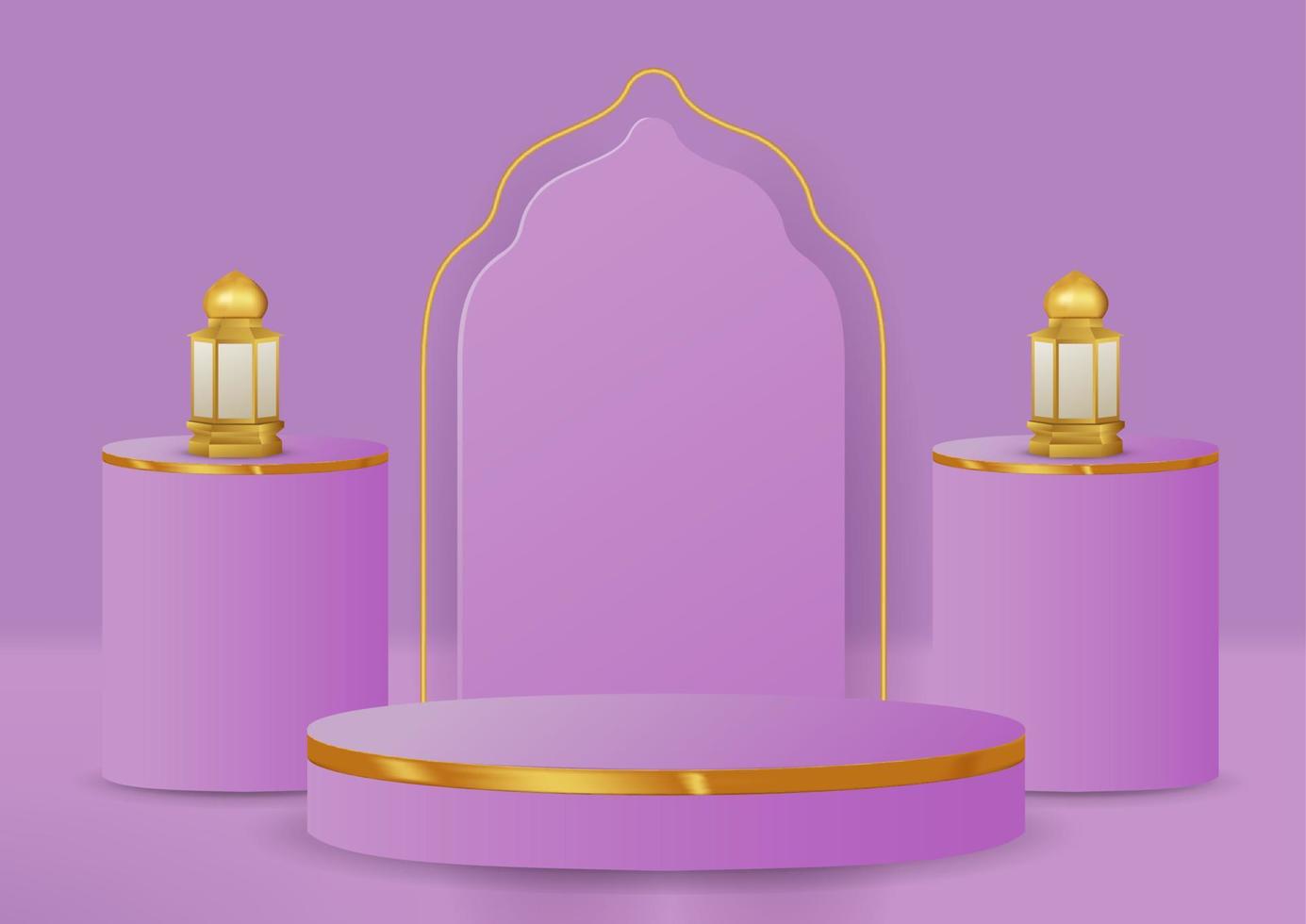 Islamic display podium decoration background with islamic ornament. Vector 3D Illustration