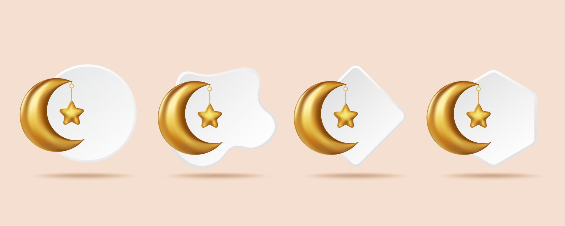 Realistic 3d Islamic crescent. Vector 3D Illustration