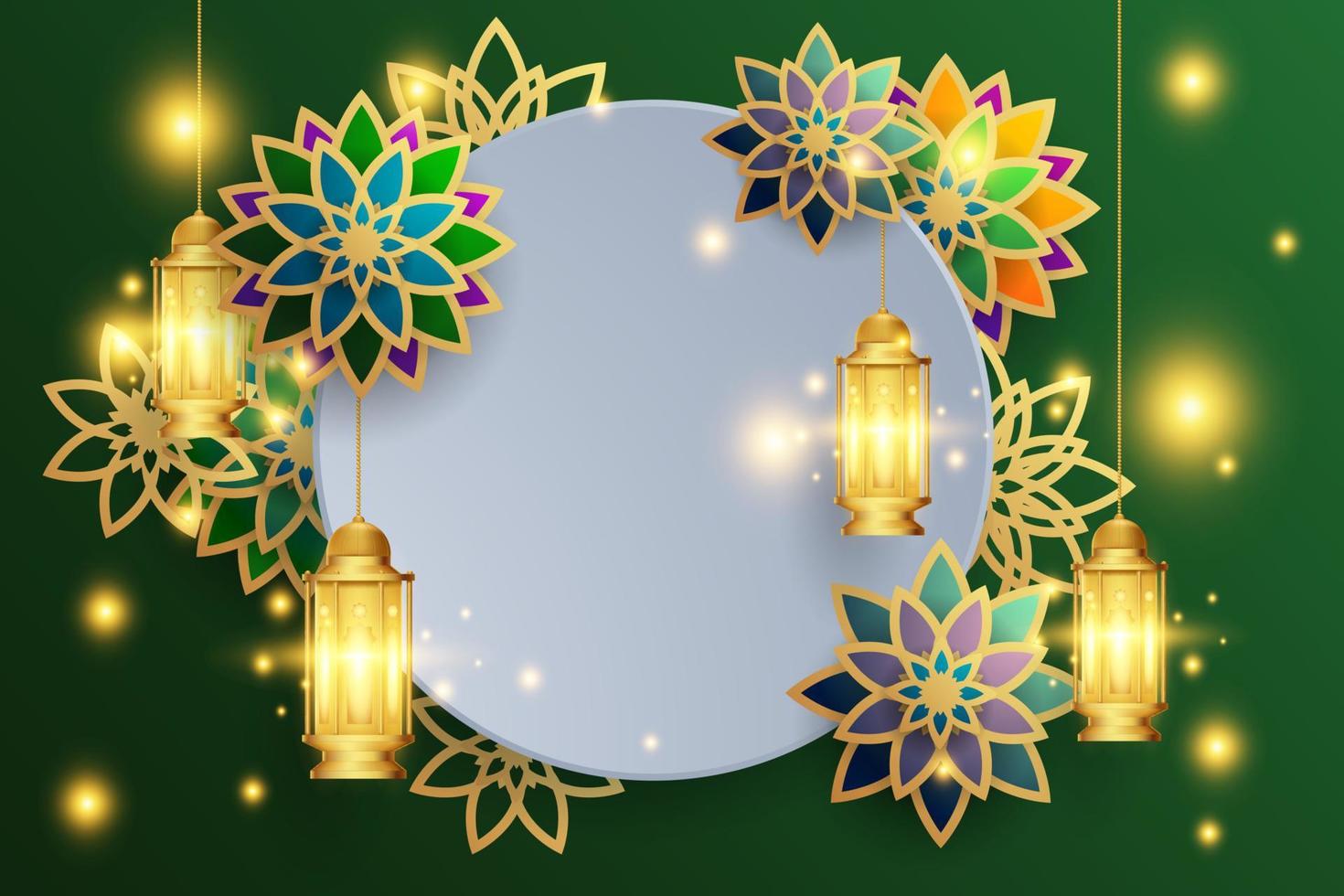 Fondo de tarjeta de felicitación eid mubarak con ilustración de vector de ornamento islámico