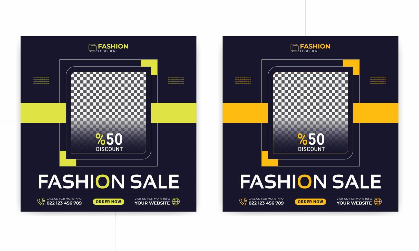 Fashion sale social media post template with discount and mega collection, Square banner Suitable for social media posts. vector