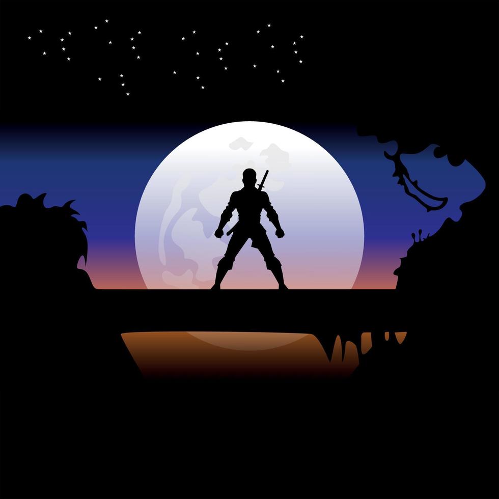 assassin training at night on a full moon vector