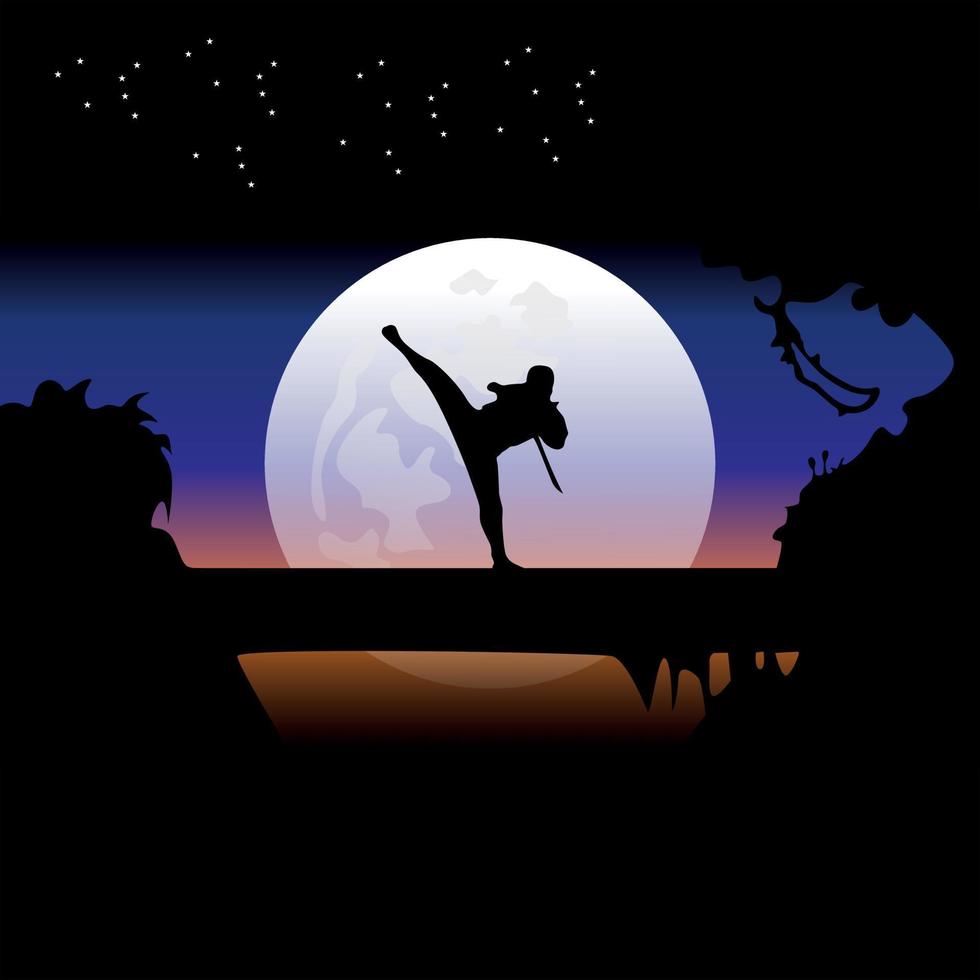 assassin training at night on a full moon vector