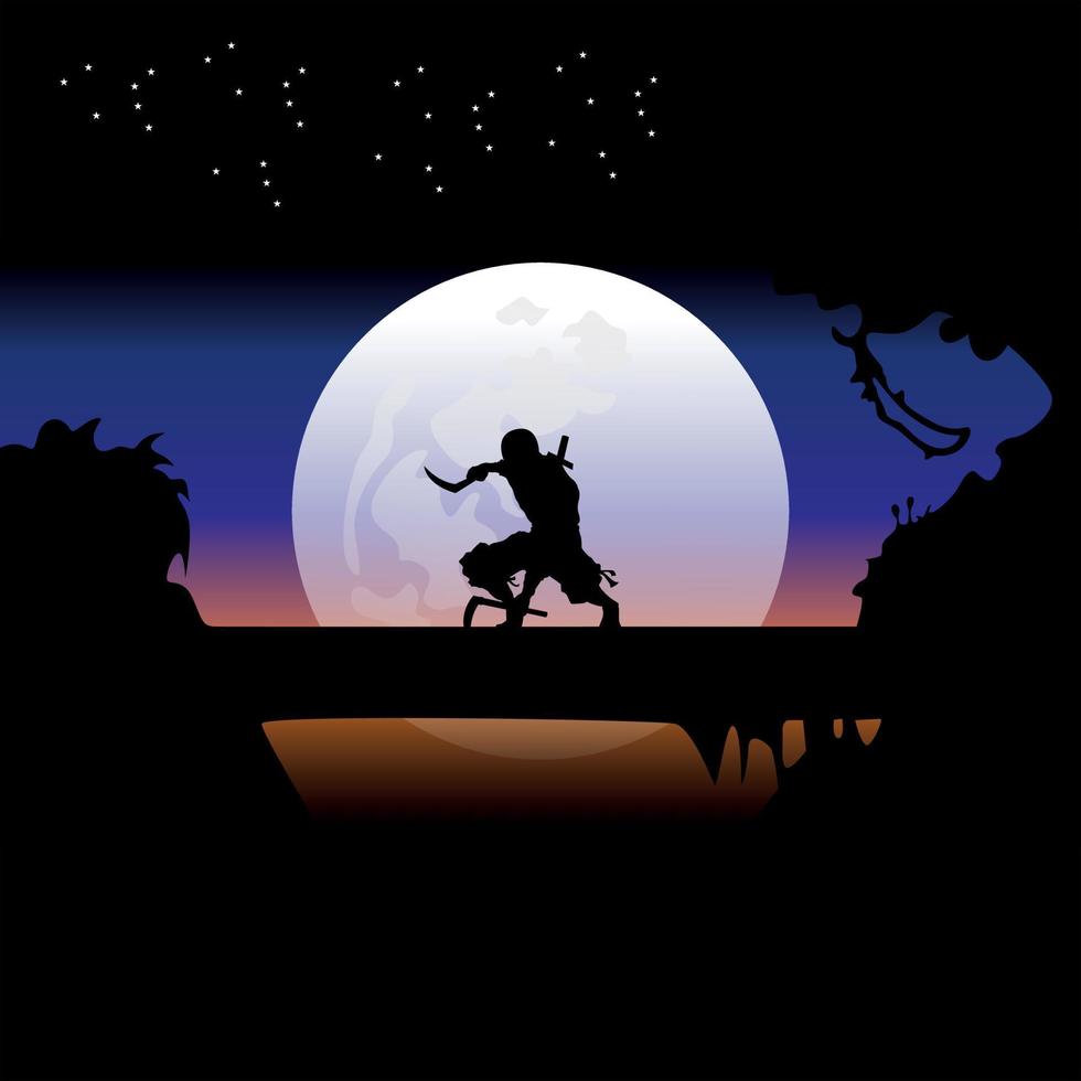 assassin training at night on a full moon vector