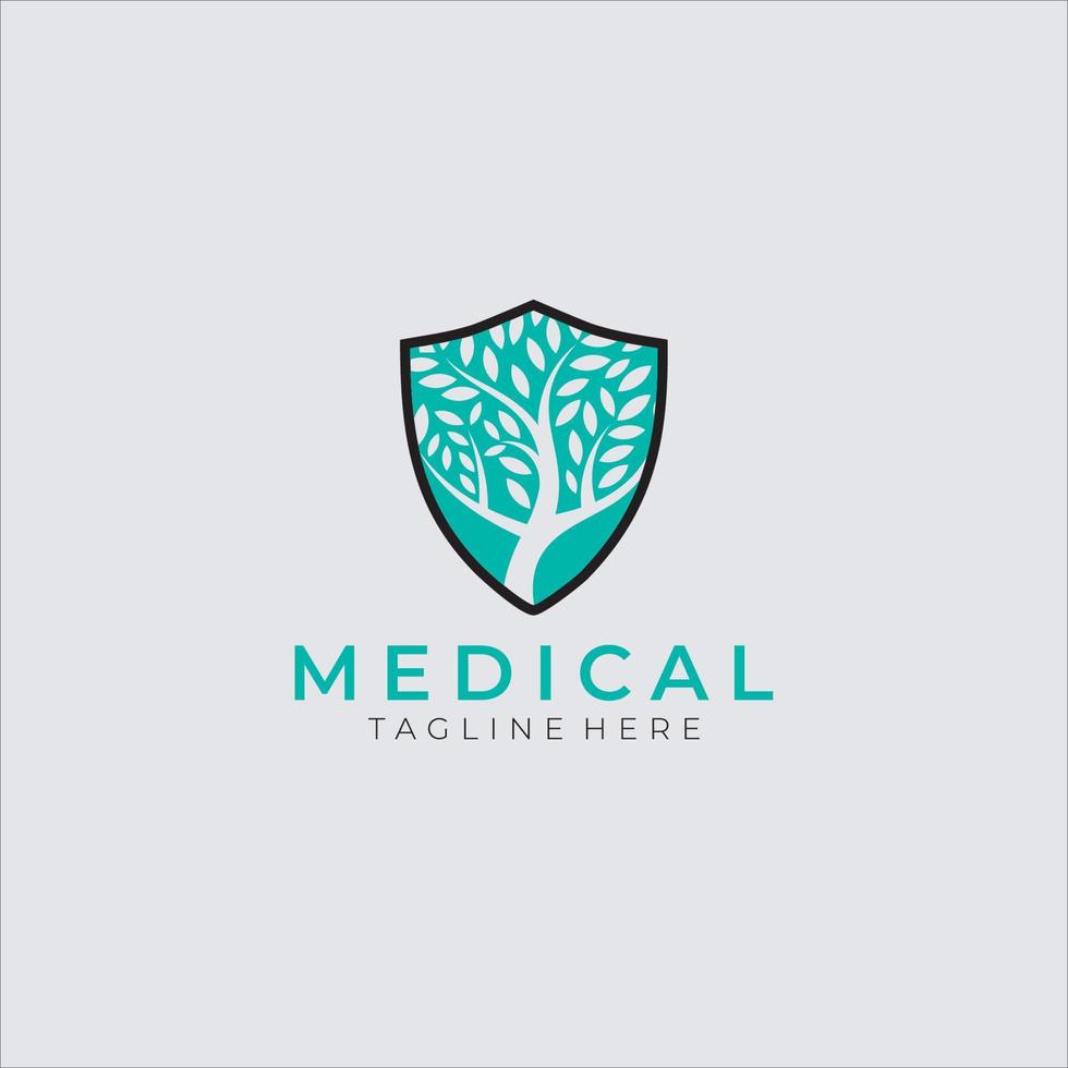 Healthcare Medical Logo. Shield and leaf icon combination. Flat Vector Logo Design Template Element