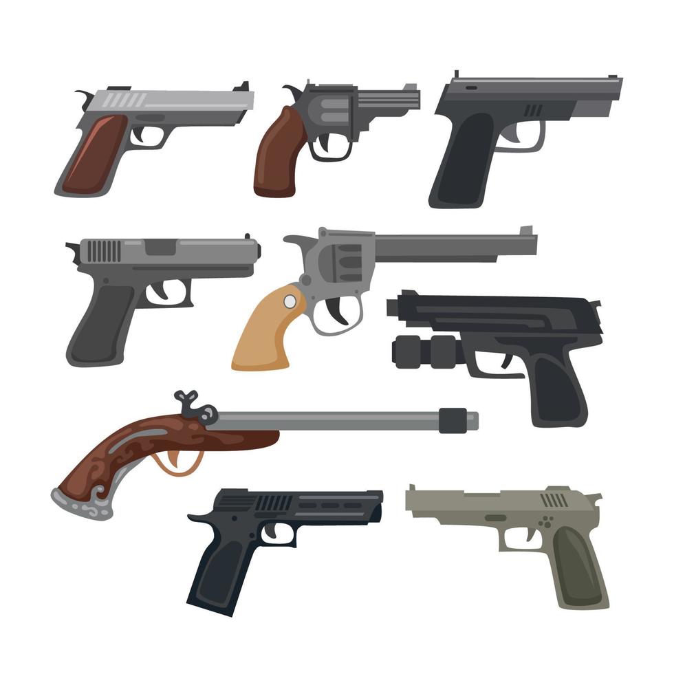 iconos de armas y armas automáticas. Pictogramas de armas de fuego de combate militar. pistola y arma automática, rifle y arma de fuego, ilustración vector