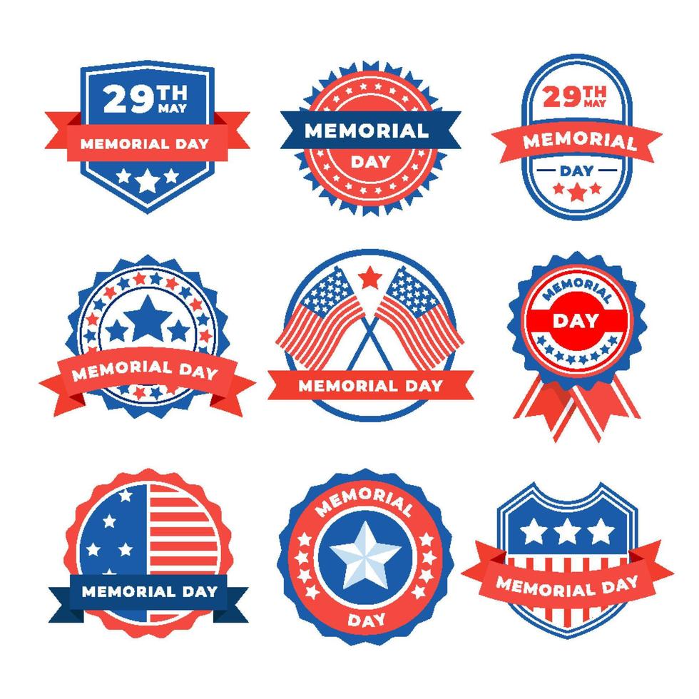 Happy Memorial Day vector greeting card ,badge and labels. 4th July United States Independence Day Emblem, Logo Set
