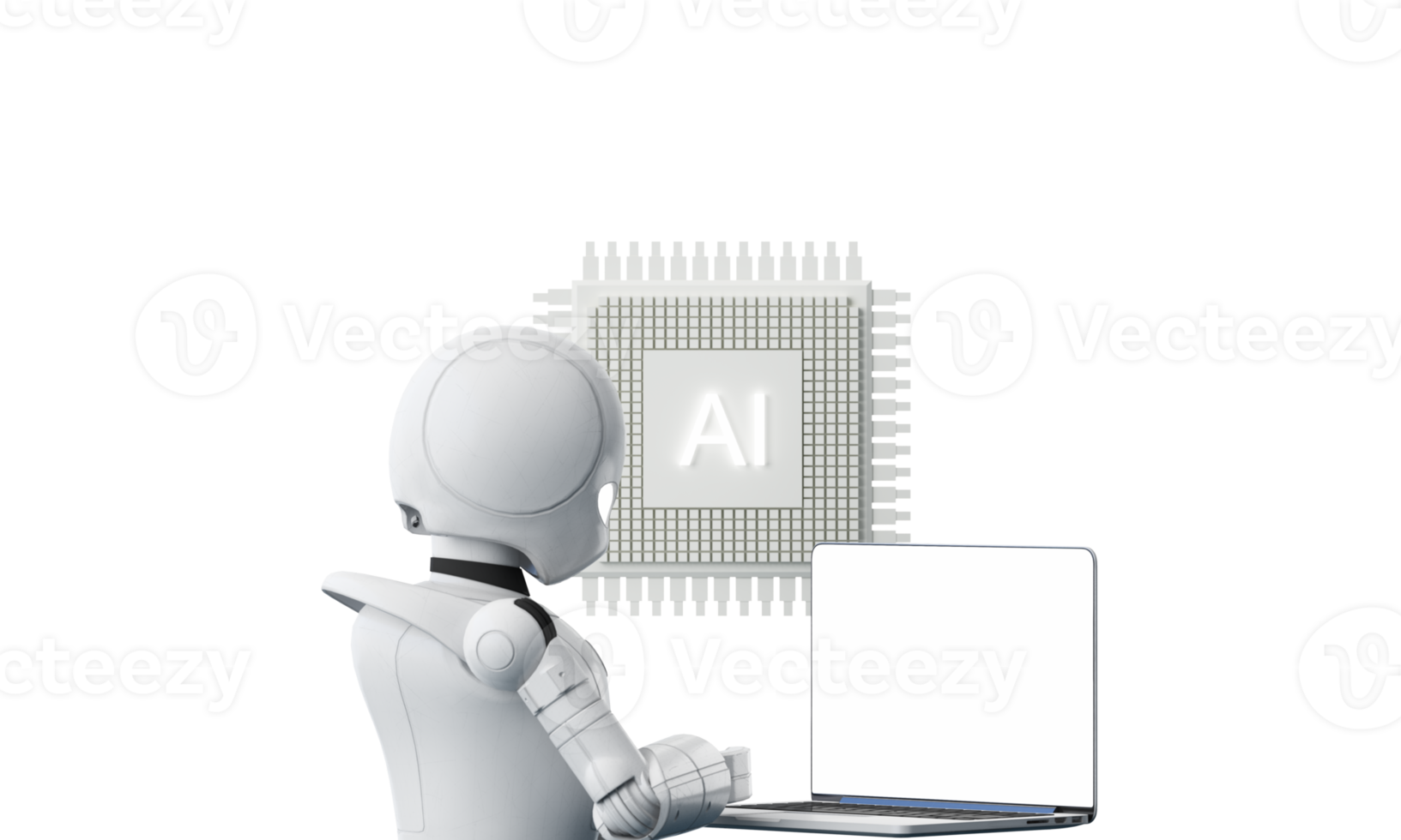 Artificial intelligence web banner. of a processor chip. The process of data processing. Developments in modern technologies. Microcircuits on neon glowing background. 3D rendering png