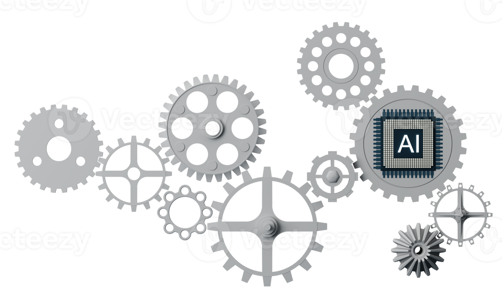 Webbanner für künstliche Intelligenz. eines Prozessorchips. den Prozess der Datenverarbeitung. Entwicklungen in modernen Technologien. mikroschaltungen auf neonglühendem hintergrund. 3D-Rendering png